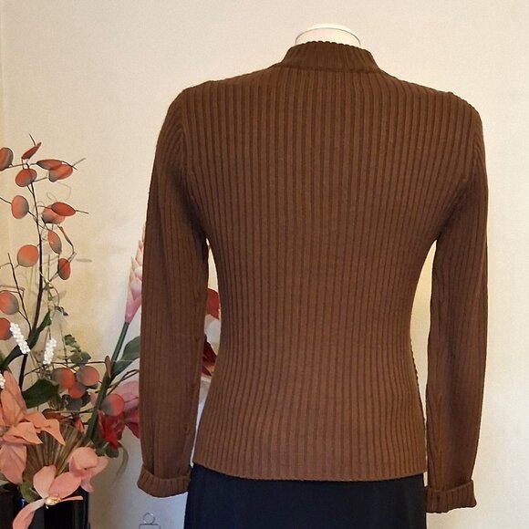 NWT Woman's Brown Multi Color Zip-Up Cardigan Knitwear Lightweight Sweater 6 S - Picture 7 of 8